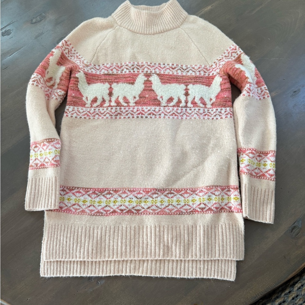 Anthropologie Pink and Cream Alpaca Sweater
